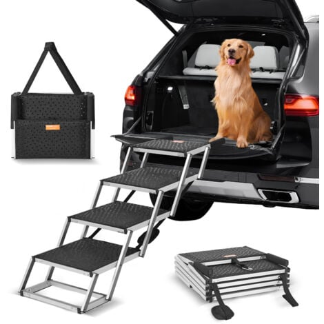 VEVOR Dog Stair for Cars, Wide 4-step Dog Car Steps, Folding Dog Car Ramp with Nonslip Surface, Portable Pet Steps Lightweight Aluminum for Car, SUV and Truck, Supports up to 150 lbs