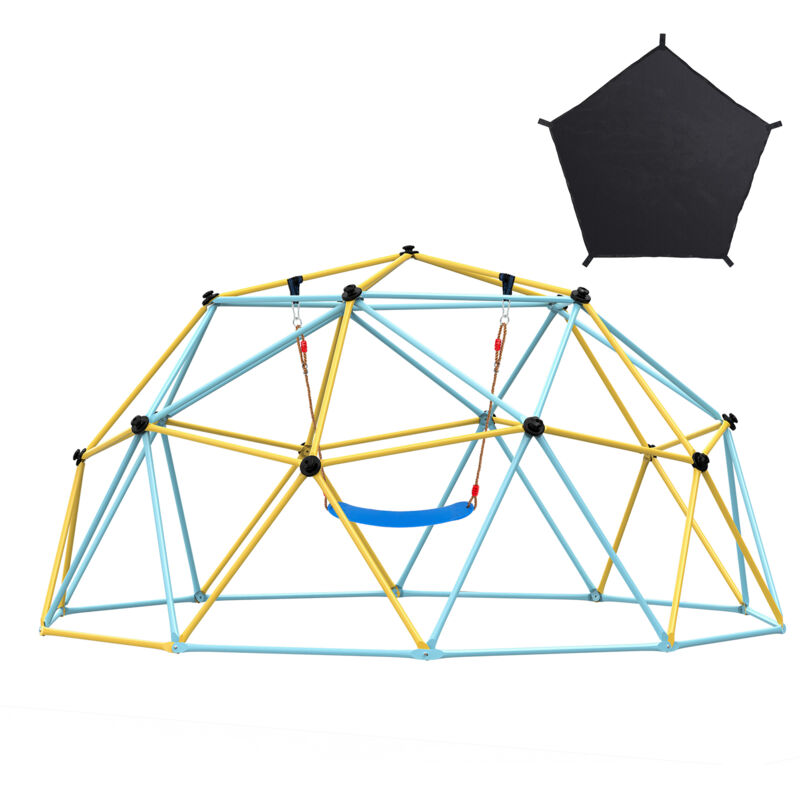 VEVOR Climbing Dome, 10FT Geometric Dome Climber with Hammock and Swing, for Kids 3 to 10 Years Old, Jungle Gym Supports 750LBS and Easy Assembly, with Climbing Grip, Outdoor Backyard Play Equipment