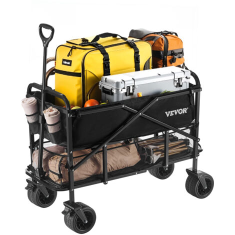 VEVOR Double Decker Wagon Collapsible, 400L Heavy Duty Folding Wagon Cart, Extended Long Garden Cart with All-Terrain Wheels, Support Up to 450lbs, Outdoor Utility Wagon for Camping, Sports, Shopping