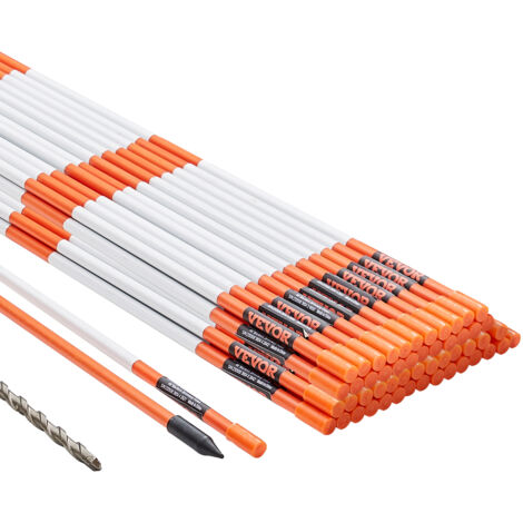 VEVOR Driveway Markers, 50 PCS 48 inch, 0.31 inch Diameter, Orange Fiberglass Poles Snow Stakes with Reflective Tape, 12" Steel Drill Bit & Protection Gloves for Parking Lots, Walkways Easy Visibility