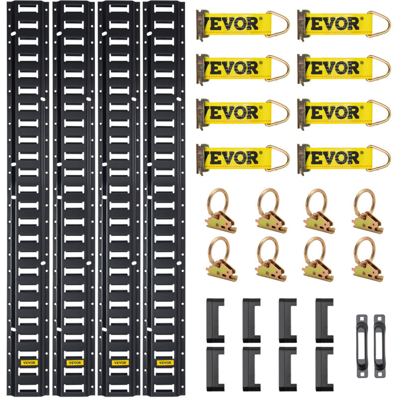 Image of Vevor - E-Track Tie Down Kit, 30 Pezzi VV-ETS-TD530 Capacita 454 kg Lunghezza 5 Piedi Binari della Linea a E-track in Acciaio con Cinghie di