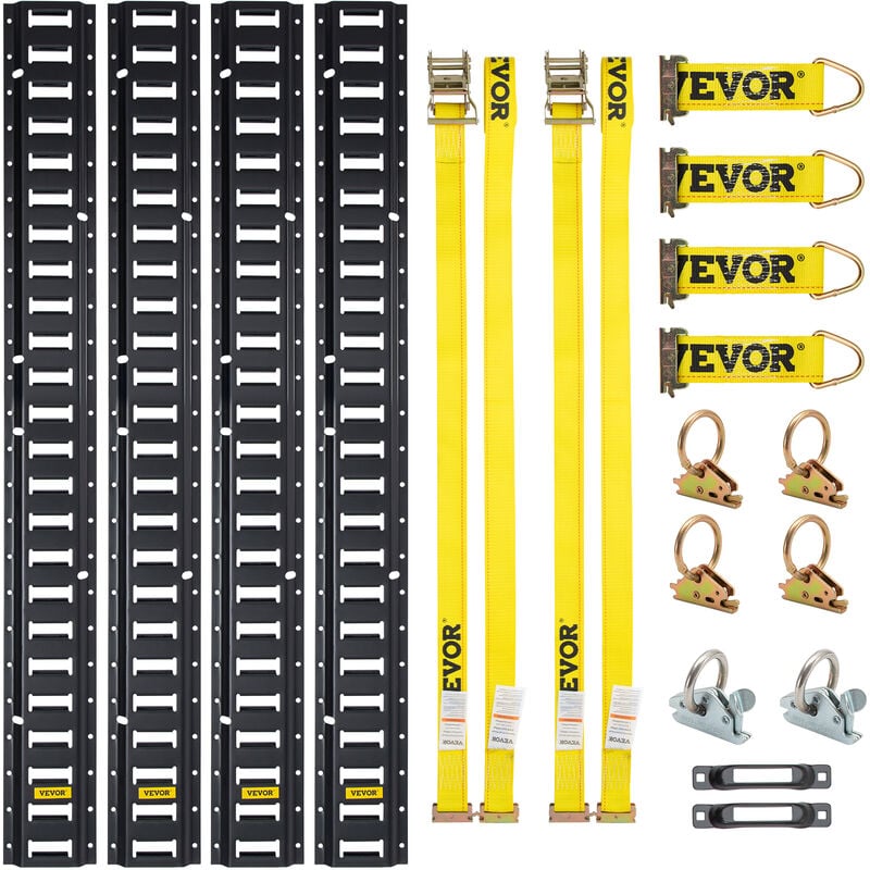 Vevor - e Track Tie-Down Rail Kit, 18PCS 5FT E-Tracks Set Includes 4 Steel Rails & 2 Single Slot & 6 o Rings & 4 Tie-Offs with D-Ring & 2 Ratchet