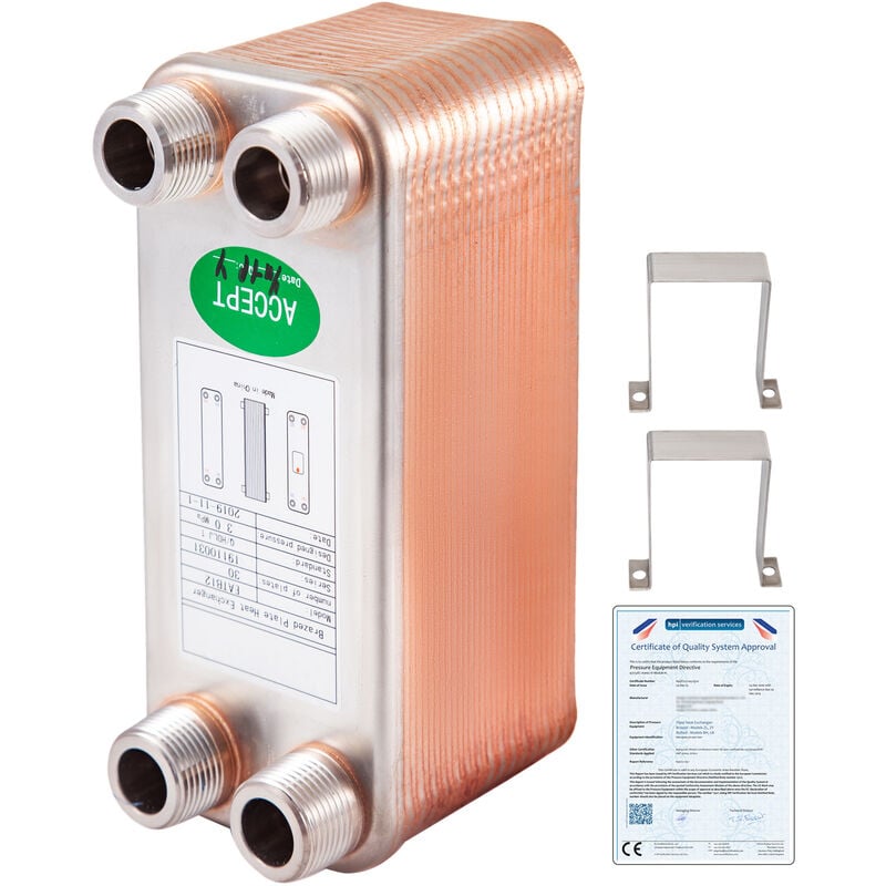 Vevor Echangeur Thermique 1230MN34 Echangeur De Chaleur Thermique a 30 Plaques pour le refroidissement dehuile industrielle/les evaporateurs de
