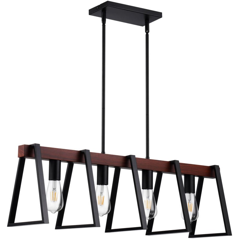 Eclairage deilot de cuisine, 4 lumieres, lampes suspension lineaire de ferme 60 w, avec tiges 2 x 15 cm et 6 x 30,5 cm, luminaire reglable a cadre en