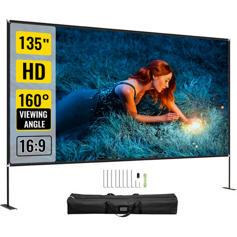 VEVOR Ecran de Projection avec Support, Diagonale 135po 343cm Ecran de Projecteur, HD 16:9 311x175cm Toile de Projection, Robuste en Alu Vision Large 160° Salle Reunion Exposition Interieur Exterieur