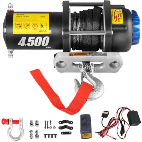 VEVOR Elektrische Seilwinde 12 V Winde 2041 kg Tragfähigkeit 2 KW Motor mit 13 m Synthetikseil & 2 Fernbedienung für Autos Boote Lastwagen Jeeps umgebaute Fahrzeuge Mehrzweck-Anhänger