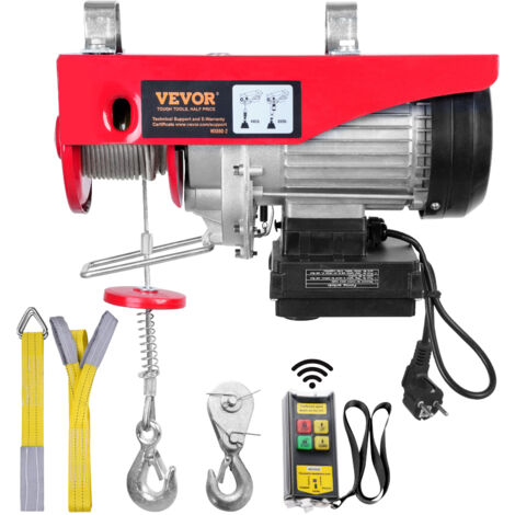 VEVOR elektrische Seilwinde 200kg bis 400kg Hubhöhe 12m Seilzug Motorwinde 850W Kupfermotor Flaschenzug 10m/min Hubgeschwindigkeit Hebezug mit kabelloser Fernbedienung Seilhebezug Kettenzug