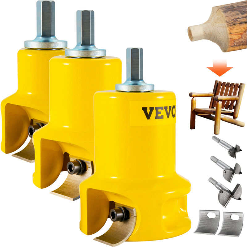 VEVOR Tenon Cutter, 1"/25.4mm & 1.5"/38mm & 2"/50.8mm, Premium Aluminum & Steel Log Furniture Cutter, with Dual Curved Blades & Button Screws Home Master Kit, Commercial Starter’s Tool for Home DIY