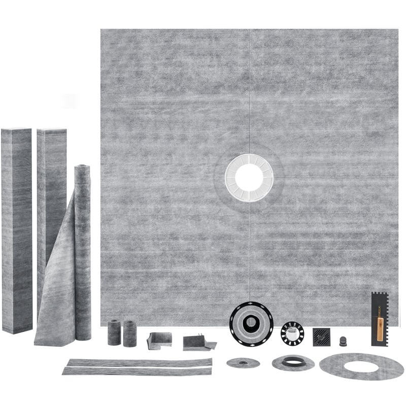 Mophorn - vevor Ensemble de bordure de douche, 1828 x 1828 mm, receveur de douche bride centrale en pvc, grille en acier inoxydable de 101,6 mm,