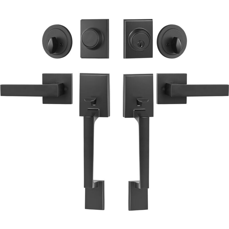 Mophorn - vevor Ensemble de Poignees de Porte Double, Levier de Porte Carre Noir Mat, Bequille de Porte Avant Double Reversible, avec Serrure Robuste
