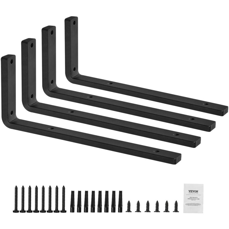 Vevor Equerres deetageres, 410 x 155 mm, supports deetageres flottants robustes, 4 pieces, supports pour etageres en l noir mat de 10 mm deepaisseur,