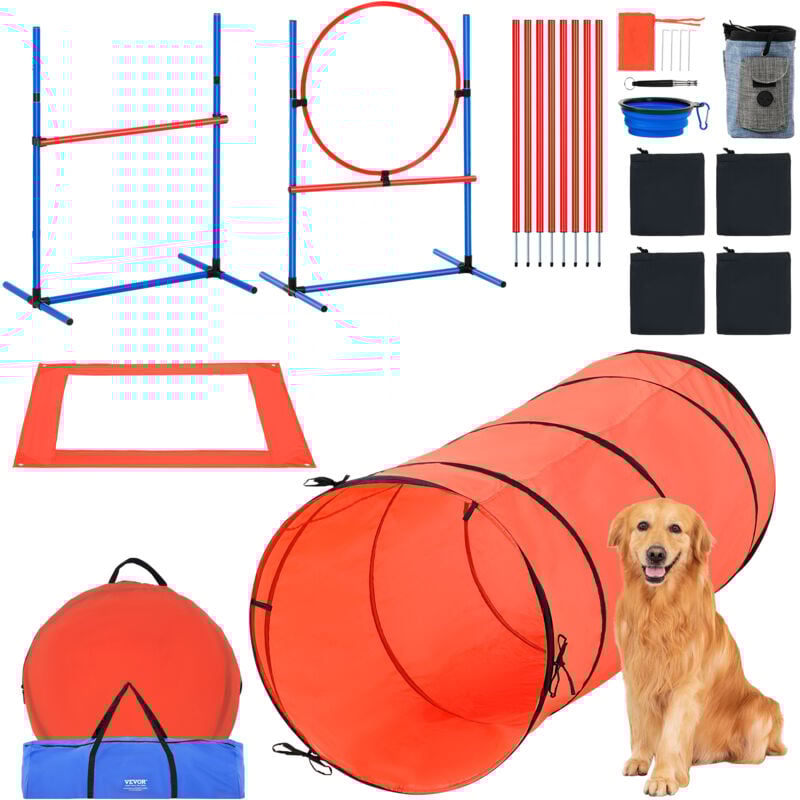 Vevor - Equipements deEntrainement Agilite pour Chien, Ensemble Combine 5PCS, Parcours Obstacles pour Chiots, avec Haies Hautes Reglables, 6 Poteaux,