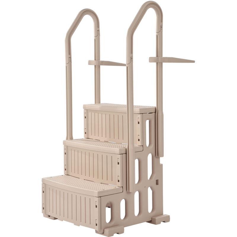 VEVOR veiligheidsladder, 3-treden trap met dubbele leuning en antislip, extra stevige treden, max. draagvermogen 180 kg, voor inbouw- en opbouwzwembaden van 91,4–121,9 cm met elk type terras.