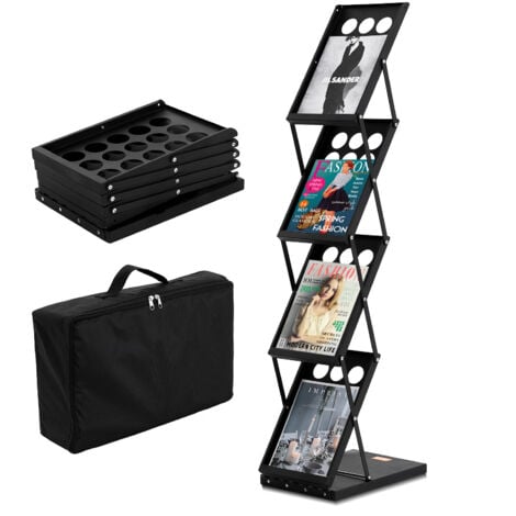 VEVOR Espositore per riviste pieghevole VEVOR. Espositore per brochure a 4 livelli, espositore per brochure e cataloghi portatile con borsa per il trasporto per fiere e uffici, 4 tasche