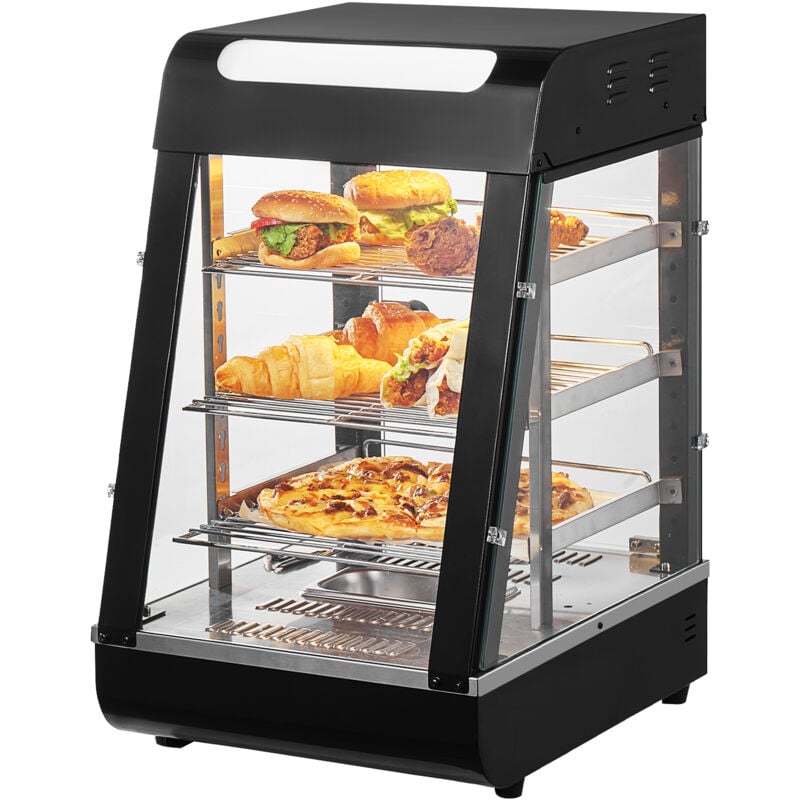 Vevor - Espositore Scaldavivande Commerciale 3 Ripiani 1000 w con Luce, Ripiano Regolabile, Display della Temperatura, Riscaldamento a Vapore da 30 ℃