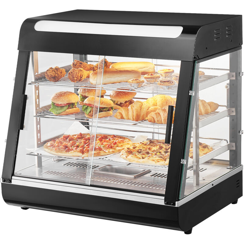 Vevor - Espositore Scaldavivande Commerciale 3 Ripiani 1200 w con Luce, Ripiano Regolabile, Display della Temperatura, Riscaldamento a Vapore da 30 ℃