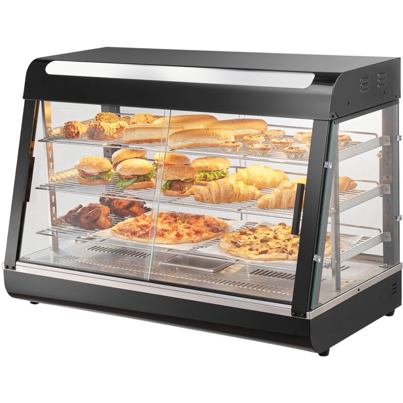 Vevor - Espositore Scaldavivande Commerciale 3 Ripiani 1500W con Luce, Ripiano Regolabile, Display della Temperatura, Riscaldamento a Vapore da 30 ℃