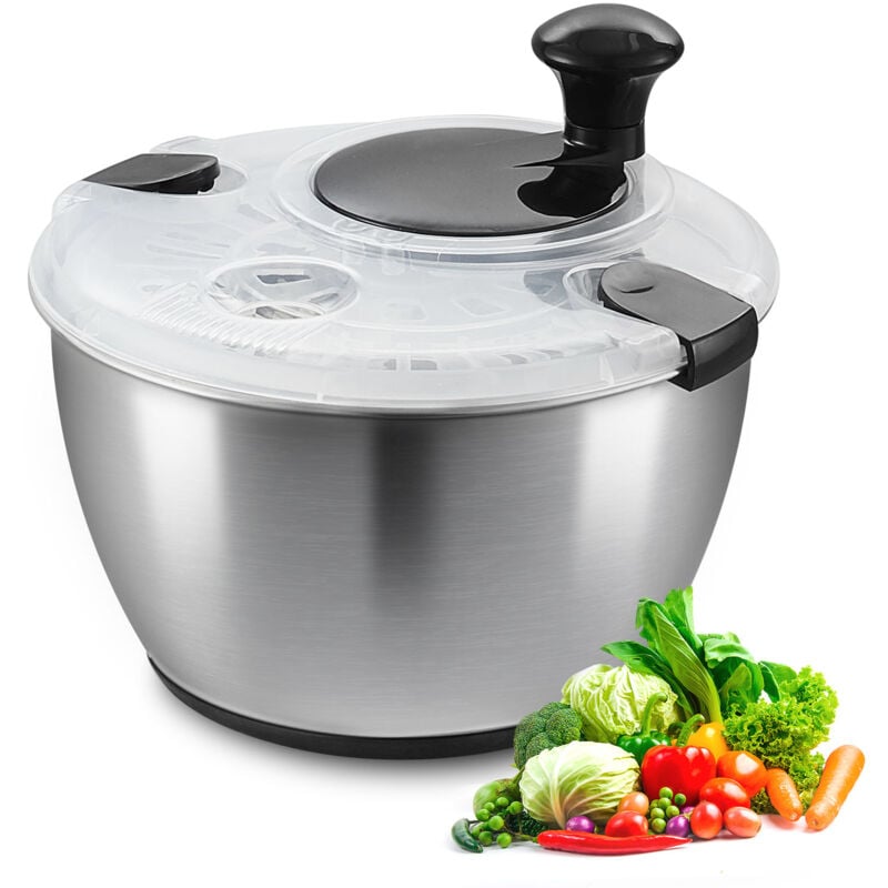 Vevor Essoreuse a Salade en Verre 4,5 l Grande Secheuse a Legumes a Pression Facile a Une Main, Nettoyant et Sechoir a Laitue avec Couvercle de Bol