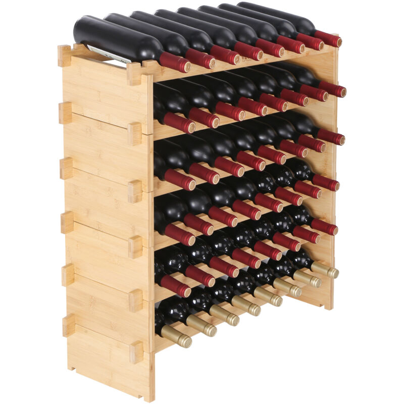 Mophorn - vevor Etagere a Bouteilles Modulable 48 Bouteilles 6 Niveaux Casier a Vin Empilable Porte-Bouteilles en Bambou Naturel 76,5x25x77,5 cm