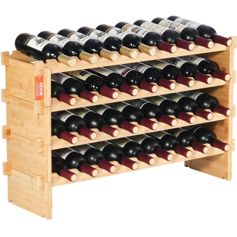 Etagere a vin modulaire pour 36 bouteilles, rangement en bois de bambou a 4 niveaux, etagere autoportante pour presentation du vin, conception stable