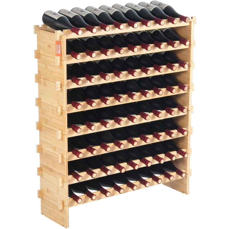 VEVOR Etagere a vin modulaire pour 72 bouteilles, solution de stockage de pinot, support en bois de bambou a 8 niveaux, etagere de presentation au