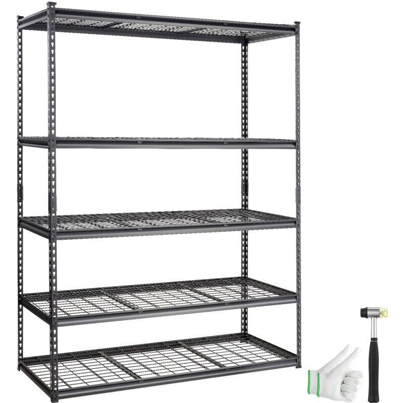 Vevor Etagere de rangement, 5 niveaux reglables, etagere de garage robuste, capacite 907,2 kg, organisateur metal 152,4x61x198,1 cm pour cuisine,