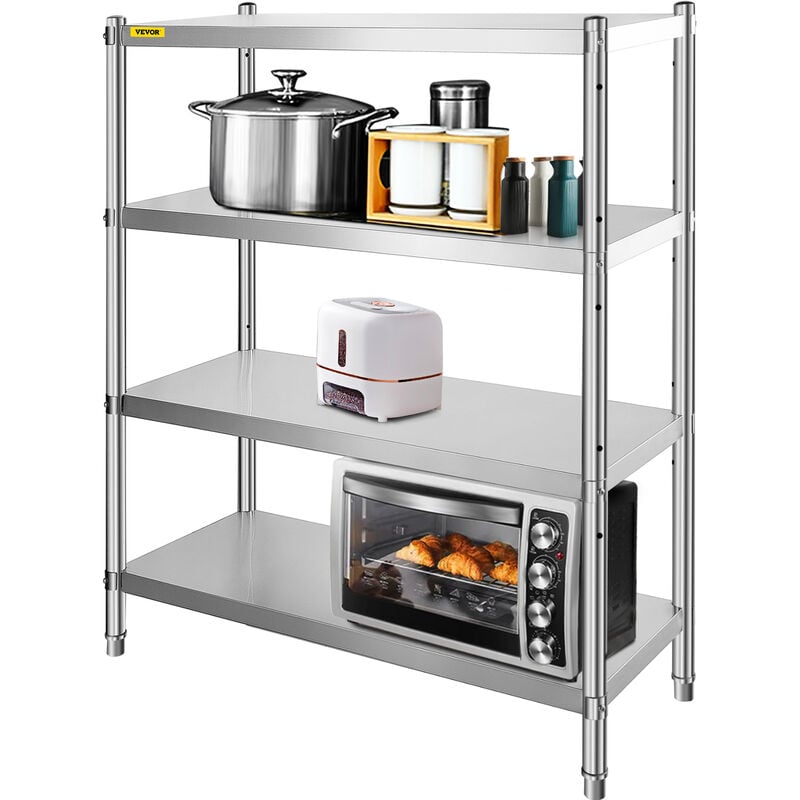 Mophorn - vevor Etageres Inox de Rangement de Cuisine Capacite de Charge Lourde 150kg Table a Epices a 4 Niveaux avec Accessoires deAssemblage Meuble