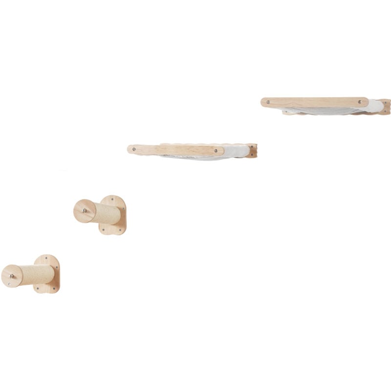 Etageres Murales pour Chat, Lot de 4, Ensemble de Meubles Muraux, Plateformes, Poteaux, Charge 18,14 kg, Etagere Flottante Escalade, Polaire Corail