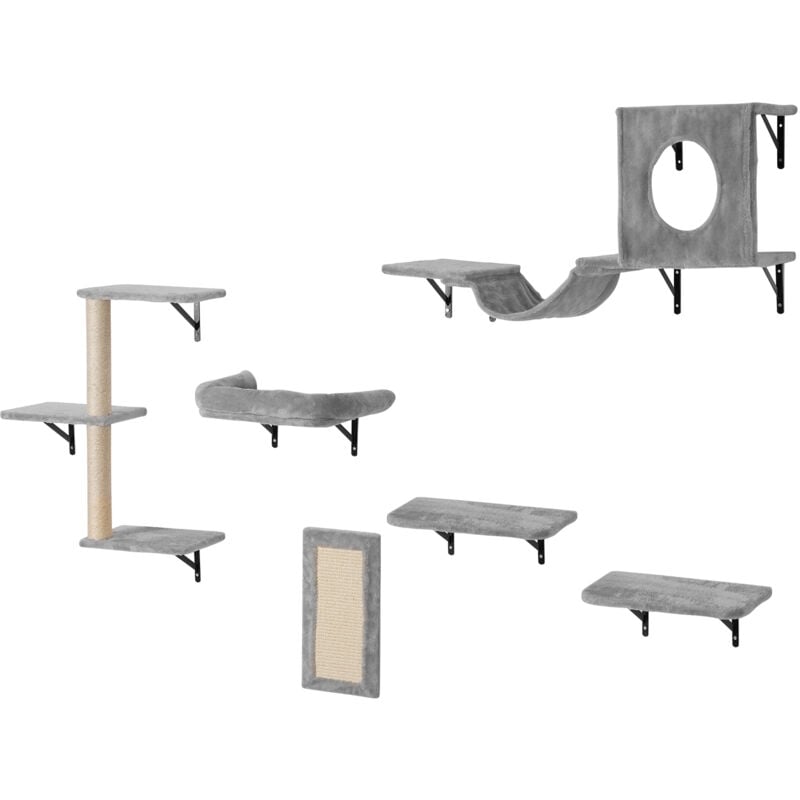 Etageres Murales pour Chat, Lot de 6, Ensemble de Meubles Muraux, Plateformes a Sauter, Hamac, Canape, Perchoir, Arbre a Chat, 18,14 kg, Etagere