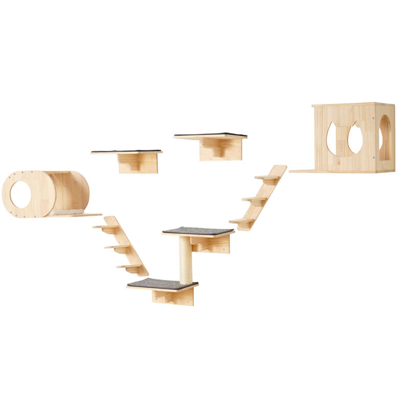 Vevor - Etageres Murales pour Chat, Lot de 7, Ensemble de Meubles Muraux avec Plateformes a Sauter, Charge 18,14 kg, Etagere Flottante deEscalade,