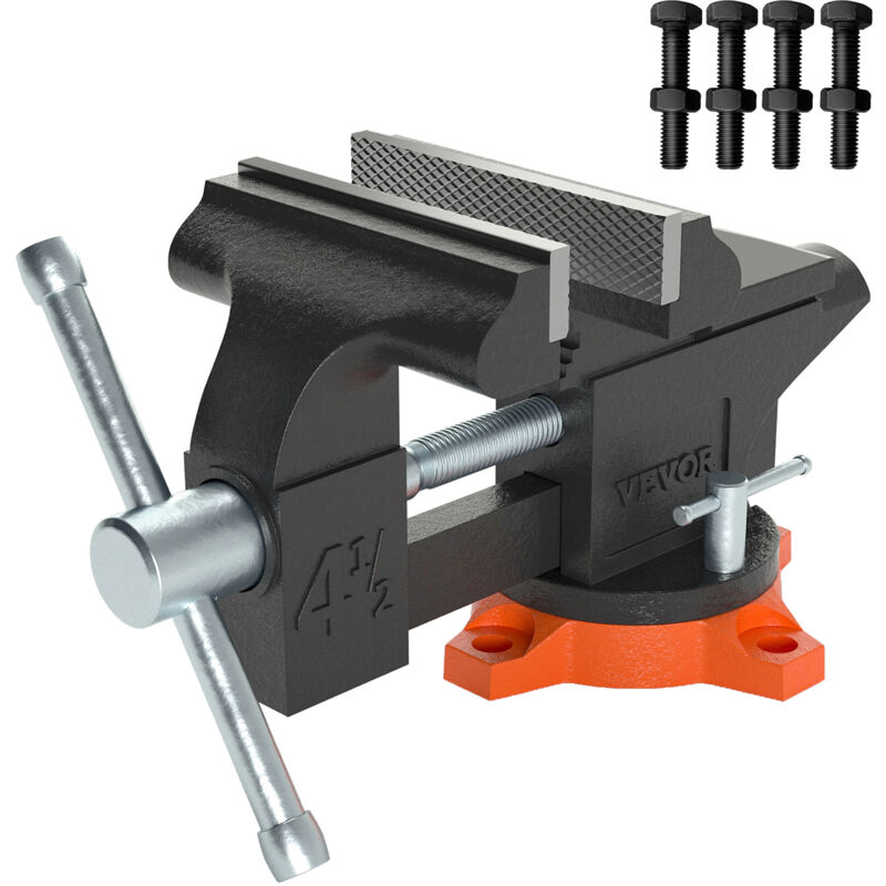 VEVOR 11,5cm Schraubstock 240° Drehbar Sphäroguss Werkbankschraubstock 1,5-4,5cm Rohrspanndurchmesser Schraubstock 8,5 cm Backenöffnung Parallelschraubstock Ideal zum Schärfen Schleifen Schneiden usw.