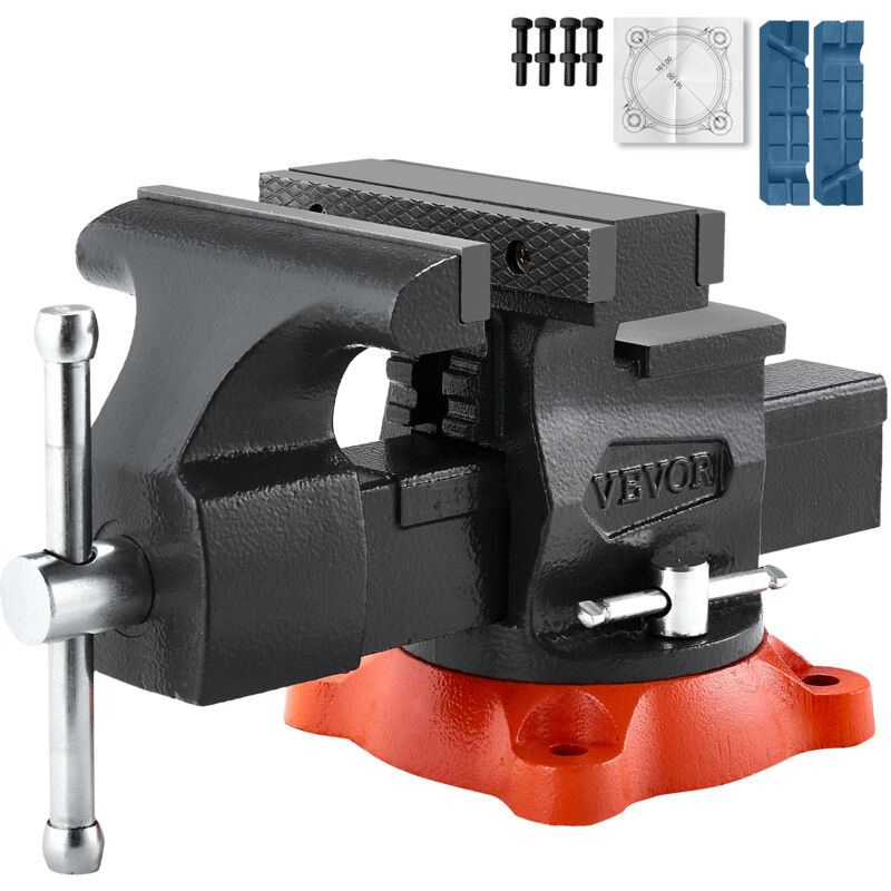 VEVOR Schraubstock, 140 mm Backenbreite, 140 mm max. Backenöffnung, 360° schwenkbare Feststellbasis, 73 mm Ausladung, Werkbank-Schraubstock aus Sphäroguss, Zwei-Wege-Backen zum Einspannen runder Rohre