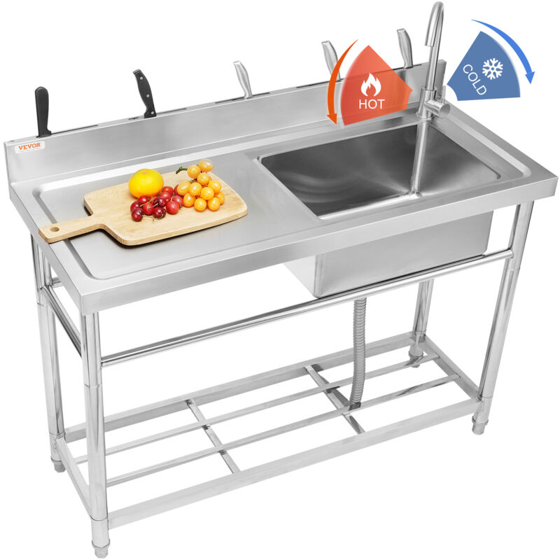Mophorn - vevor Evier Cuisine Utilitaire Commercial en Acier Inoxydable, Petit Evier Autoportant Cuve Simple avec Plate-forme, pour Garage,