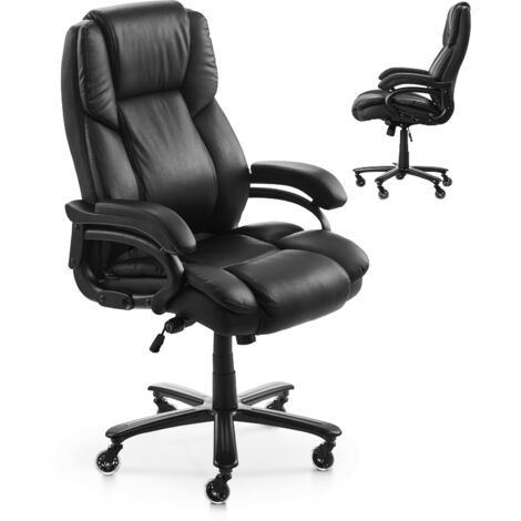 VEVOR Executive Chair, High Back Office Chair with Knob-Control Lumbar Support, Ergonomic Desk Chair Adjustable Tilt & Height, PU Leather Swivel Rolling Chair for Working, Study, Gaming, Black