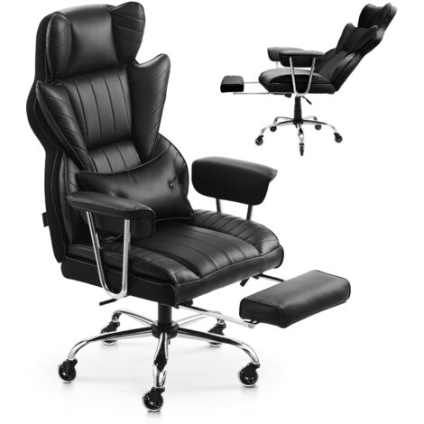 VEVOR Executive Office Chair, High Back Chair with Footrest and Removable Armrests, Ergonomic Desk Chair High-Resilience Foam Cushion, PU Leather Swivel Rolling Chair for Work, Study, Game, Black