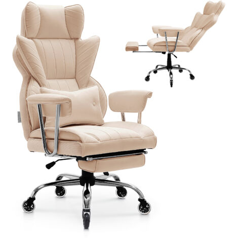 VEVOR Executive Office Chair, High Back Chair with Footrest and Removable Armrests, Ergonomic Desk Chair High-Resilience Foam Cushion, PU Leather Swivel Rolling Chair for Work, Study, Game, Brown