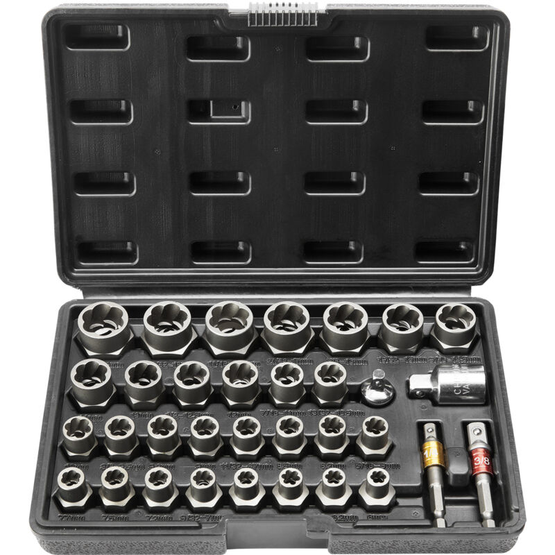 SucceBuy Juego de extractores de pernos de 29 piezas Juego de extractores de pernos y tuercas de 6 mm a 10 mm 13/32 "a 3/4" Juego de casquillos de extracción de acero CR-MO