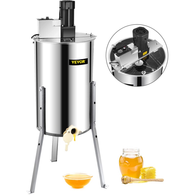 Vevor - Extracteur Electrique de Miel en Acier Inoxydable, Machine a Miel 3 Cadres, Separateur Miel 140 w, Poutre Epaissie Integree Grande Vitesse