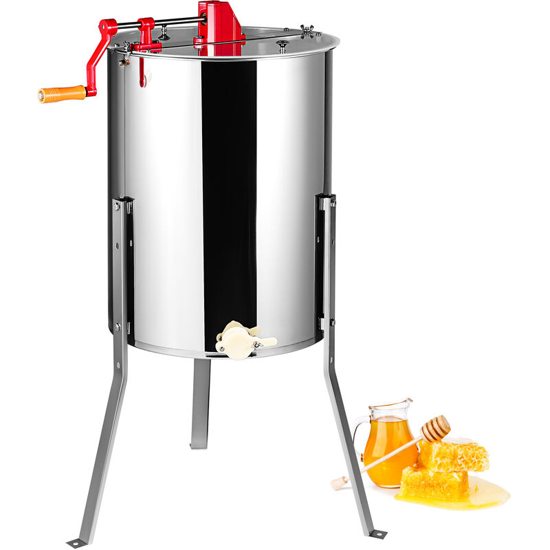 VEVOR Extracteur de Miel Manuel 4/8 Cadres Centrifugeuse Separateur Miel en Acier Inox avec Couvercle Taille du Nid deAbeilles Adaptee Profond 48x23