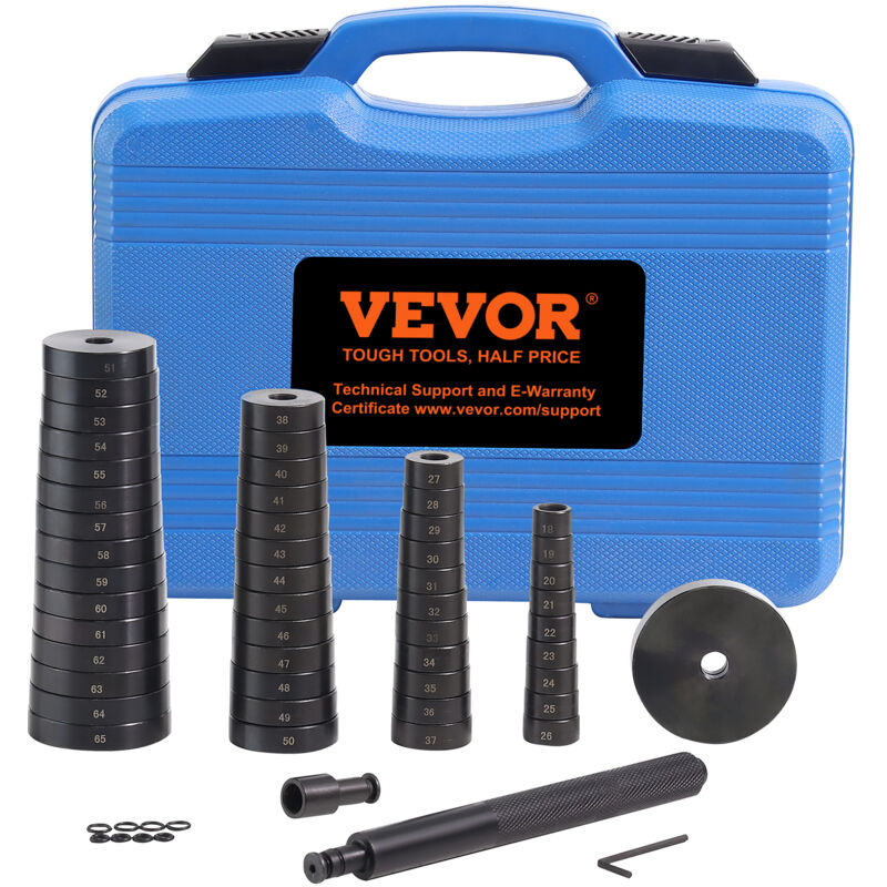 VEVOR 52-delige wiellager drukstuk aandrijfset, lager drukstukken set 18-65 mm, meenemer voor lagerbussen, asafdichtingslager persgereedschap, montage schijven, bussen, asafdichtingsdrukstuk persgereedschap