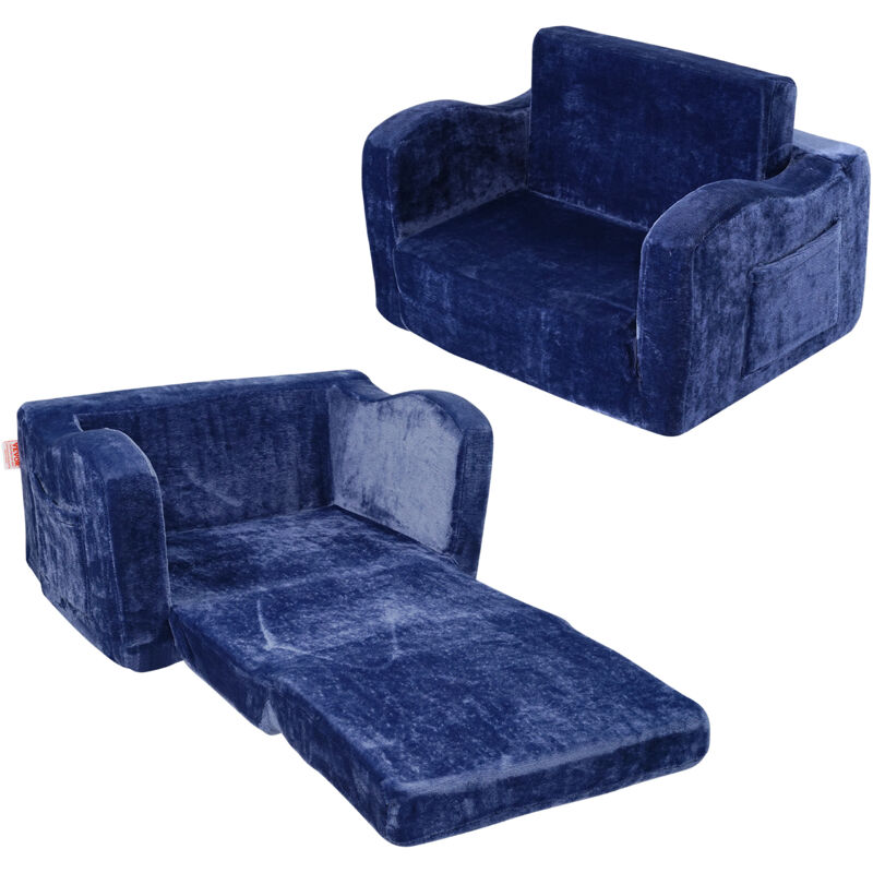 Fauteuil pour enfants pliable, canape pour enfant 2 en 1, en eponge 25D haute densite souple et confortable et housse en tissu de flanelle, meuble de