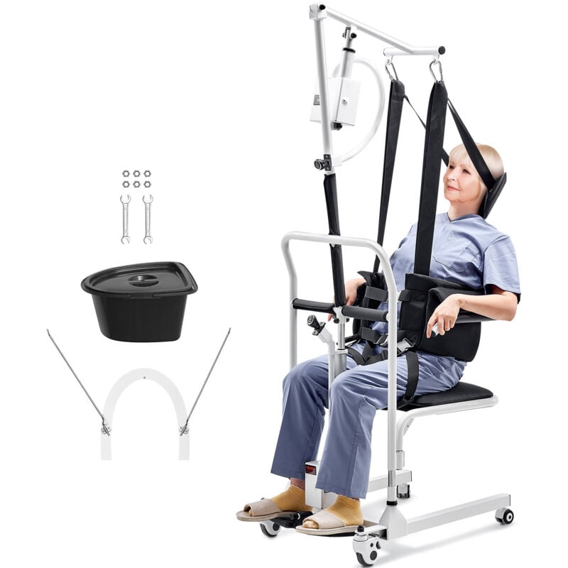 Fauteuil Roulant Elevateur Patient avec Sangle et Hauteur Reglable, Fauteuil de Transfert Patients Electrique, Siege Divise 180°, Bassin de Lit,