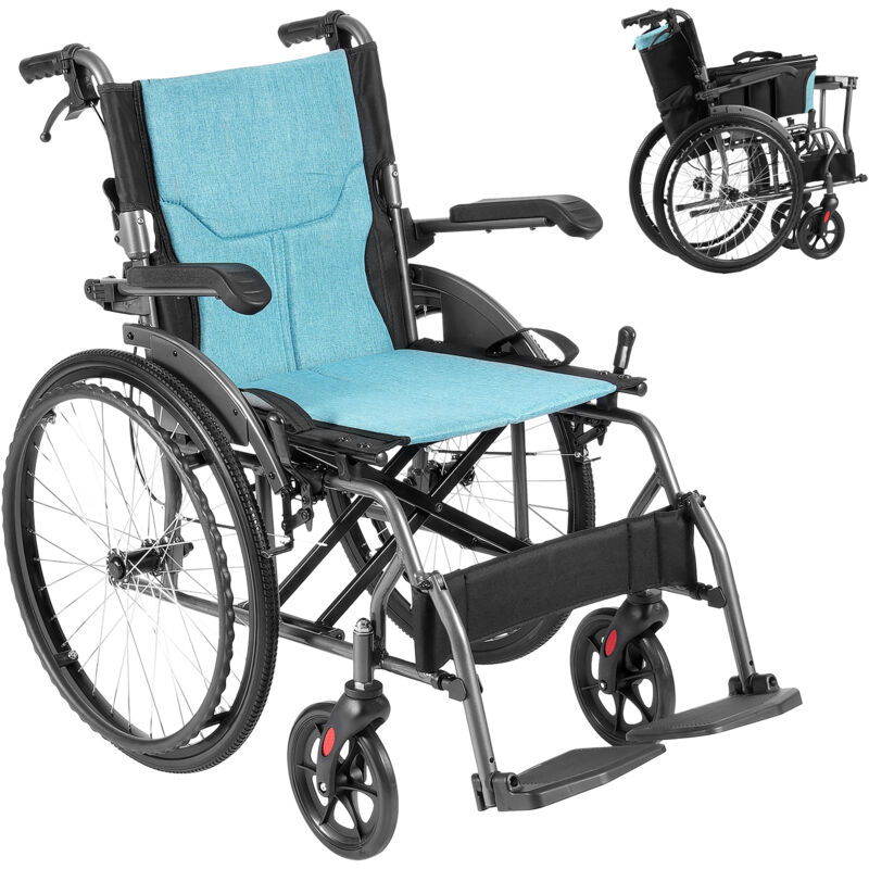 Fauteuil roulant, modele ultra-leger en aluminium robuste, facile a transporter avec accoudoirs rabattables, repose-pieds reglables a 3 niveaux,