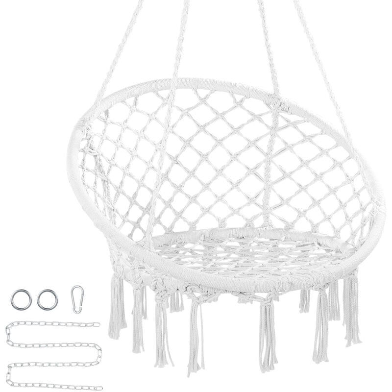 Fauteuil suspendu, 150 kg, chaise suspendue pivotante en macrame, materiel de montage, corde en coton, chaise relax a franges, pour chambre, balcon,