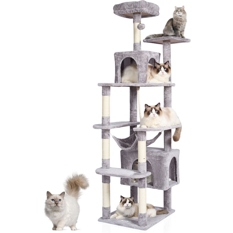 Vevor - Feline Haven : tour deescalade interieure pour chats de 72 pouces, deux condos pour chats, poteau en sisal, hamac, point deobservation,