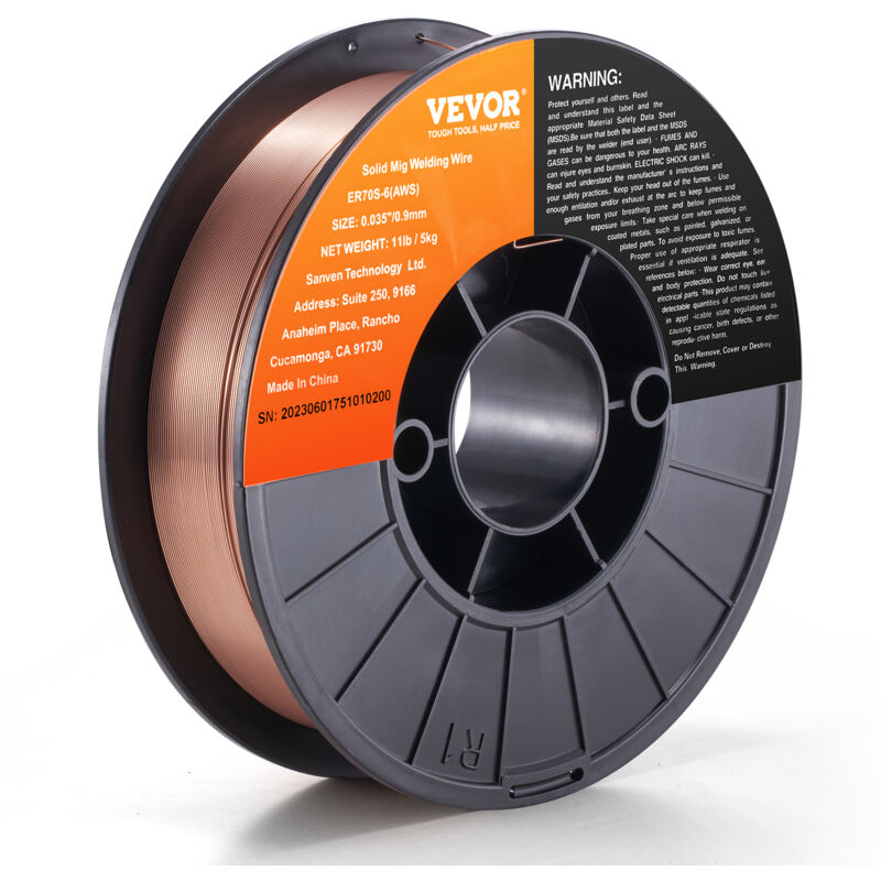 VEVOR 1 Rolle Fülldraht ER70S-6 0,9 mm 5 kg MIG-Schweißdraht 200 mm Spulendurchmesser Schweißdrahtrolle 490–670 Mpa Zugfestigkeit Ideal zum Schweißen von Kohlenstoffstahl