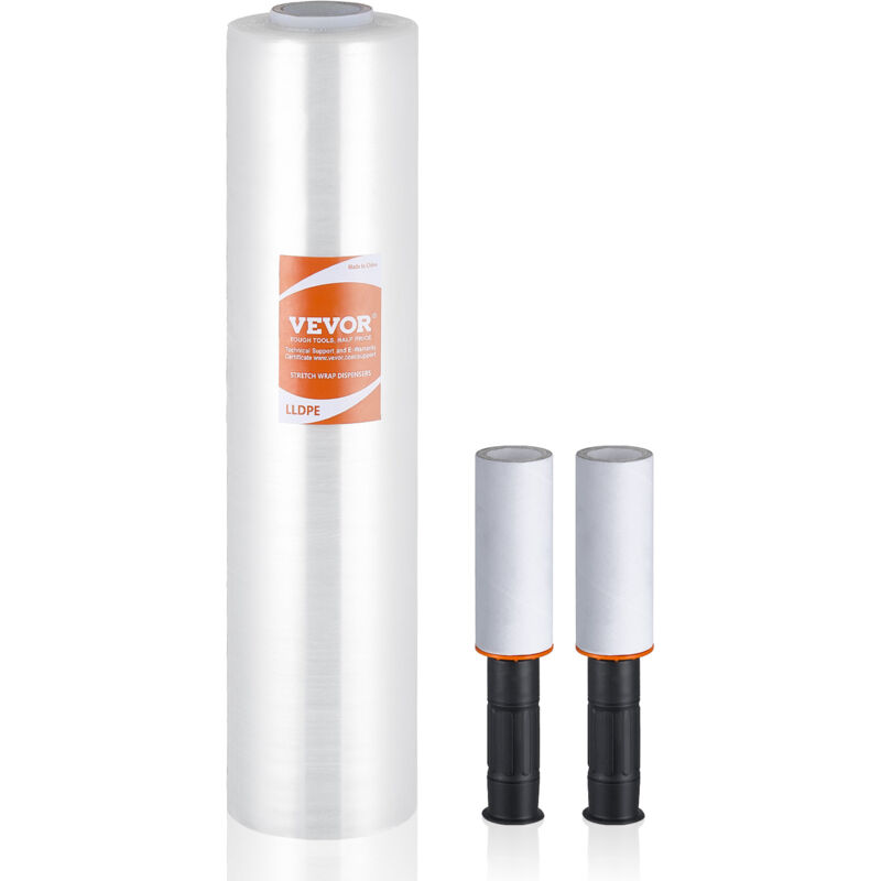 Vevor Film etirable, 38,1 cm x 305 m, rouleau de film transparent etirable et durable, lot de 1, calibre 80, film robuste etirable avec poignees pour