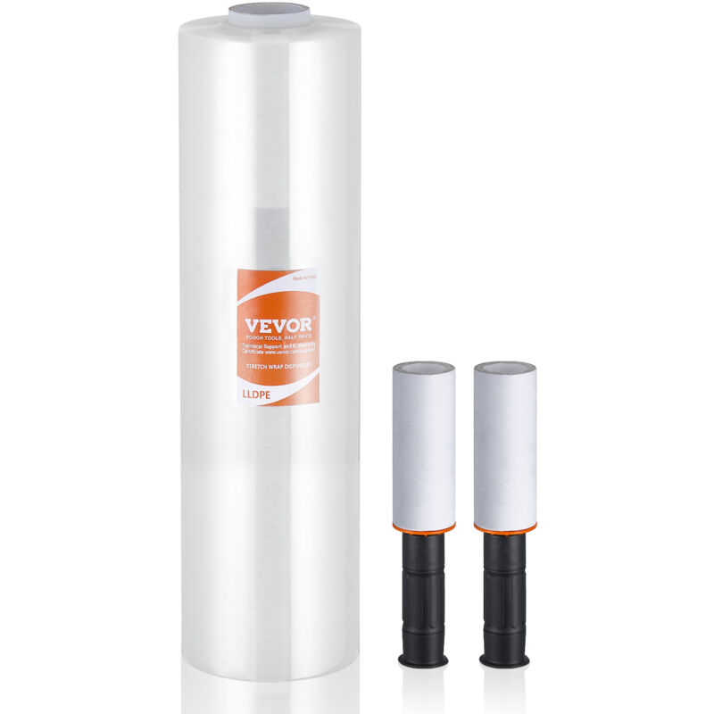 Vevor Film etirable, 38,1 cm x 366 m, rouleau de film transparent etirable et durable, lot de 1, calibre 80, film robuste etirable avec poignees pour