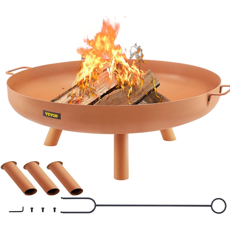 Vevor - Fire Pit Bowl, 30-Inch Deep Round Carbon Steel Fire Bowl, Wood Burning for Outdoor Patios, Backyards & Camping Uses, with a Drain Hole,