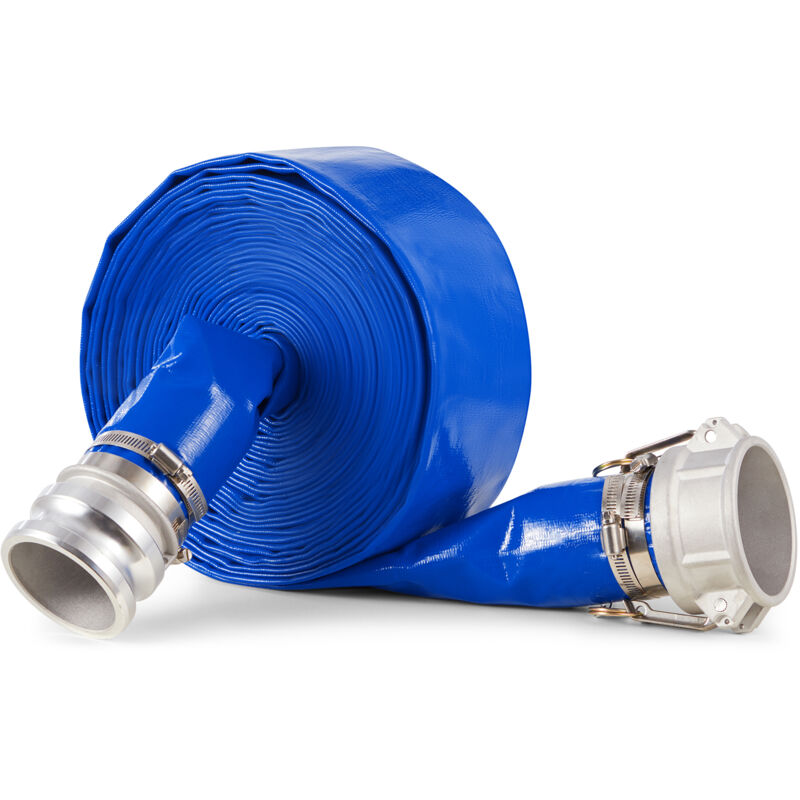 Vevor Blau Flachschlauch, 76,2Mm X 15,24M, Abwasserschlauch, Mit Klemmen, Camlock, Aluminiumbeschlägen, Passend Für Verschiedene Pumpen, Zur Abwasseraufbereitung, Wassertransport Und Weiteren Zwecken